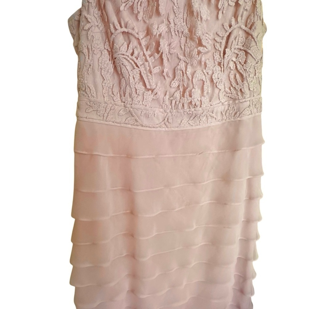 Adrianna Papell Light Pink Blush Ruffle Chiffon Ruffle Lace Dress 8 - Picture 4 of 10